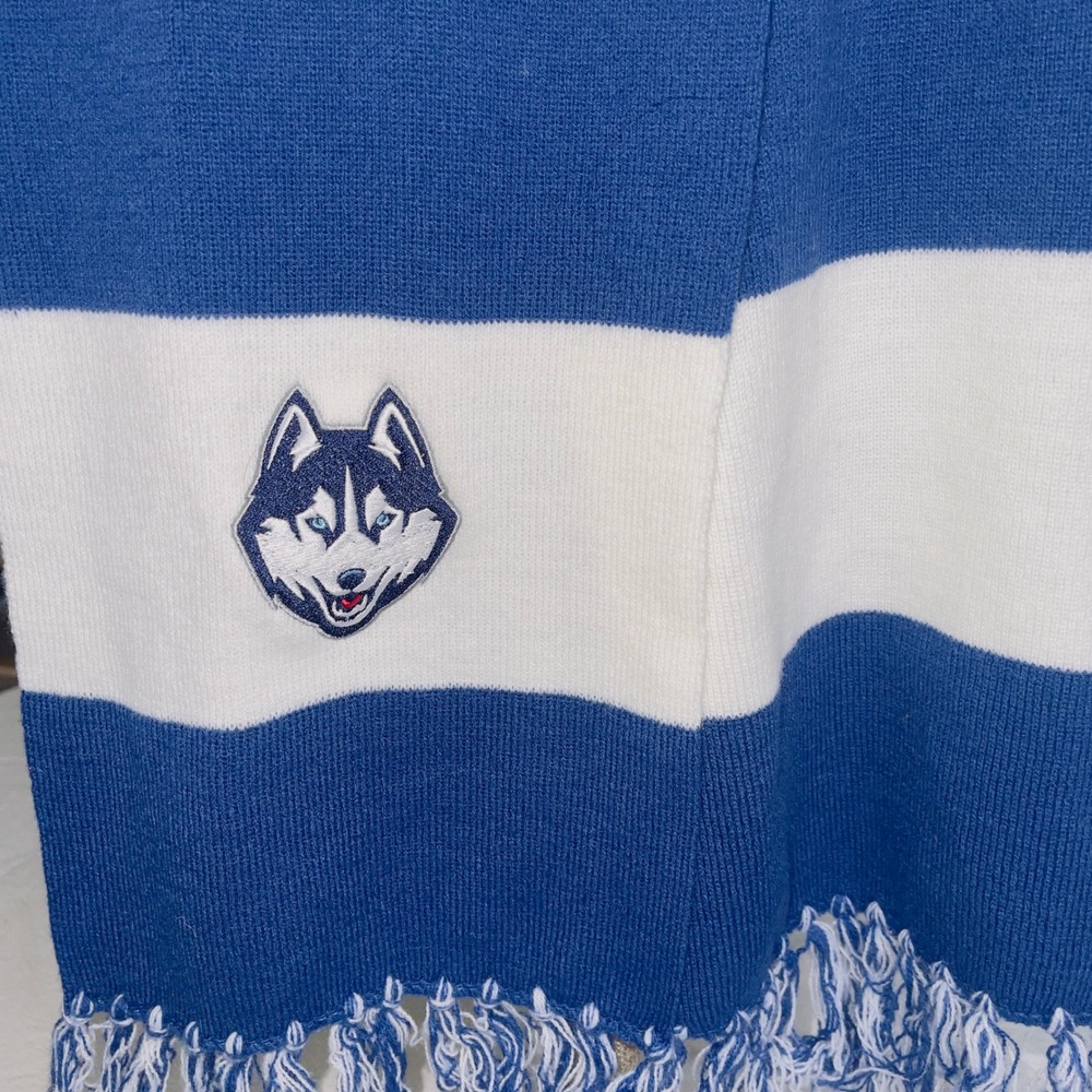 Sport-Tek Unisex Husky Mascot Striped Scarf OSFA Blue White Knit Fringe CT 50"